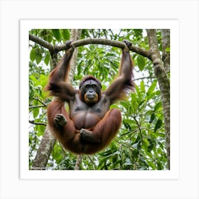 Orangutan Hanging From Tree Art Print