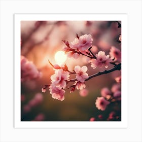 Cherry Blossoms At Sunset Art Print