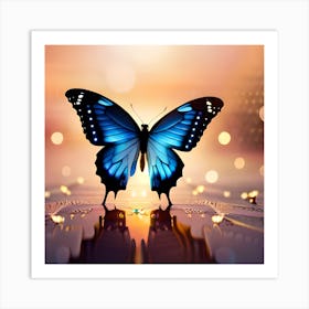 Blue Butterfly On A Computer Screen Art Print