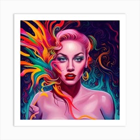 Girl With Colorful Hair Art Print