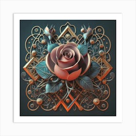 Stylized and intricate geometric black rose Art Print