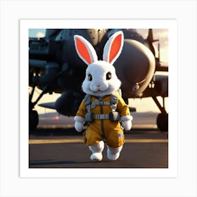 A Cute Fluffy Rabbit Pilot Walking On A Military A (1) Art Print