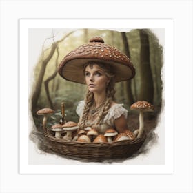 Girl With A Basket Of Mushrooms Art Print