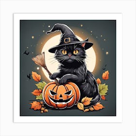 Cute Cat Halloween Pumpkin (28) Art Print