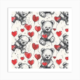 Teddy Bears With Hearts Art Print