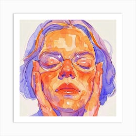 Watercolor Of A Woman With Glasses Art Print