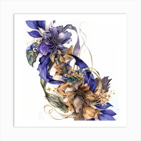 Blue And Gold Flowers 1 Art Print