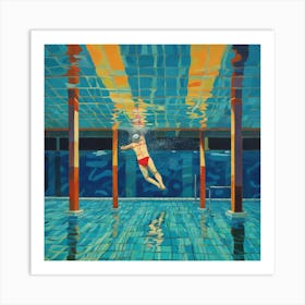 In Style of David Hockney. Swimming Pool at Night Series 3 Art Print