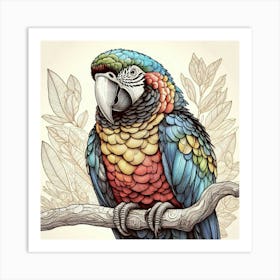 Line Art Ara parrot Art Print