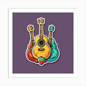 Mexican Guitar And Maracas Sticker 2d Cute Fantasy Dreamy Vector Illustration 2d Flat Centere (22) Art Print