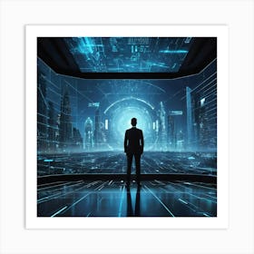 Futuristic Man In Futuristic City 7 Art Print