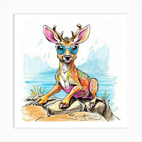 Deer With Sunglasses Art Print