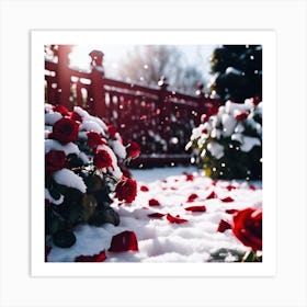 Fallen Red Rose Petals in the Snow Art Print