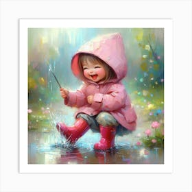 Little Girl Playing In The Rain 1 Art Print