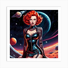Red Haired Woman In Space Art Print