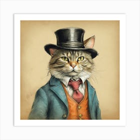 Cat In Top Hat 10 Art Print