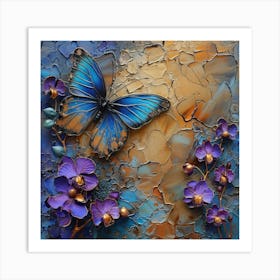 Blue Orchids And Butterflies 1 Art Print