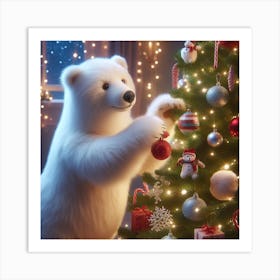 Polar Bear Decorating Christmas Tree Art Print
