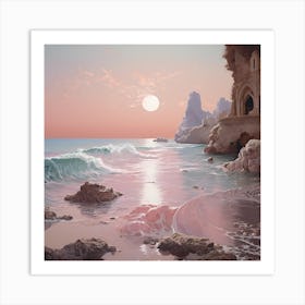 Seaside Symphony: Moonlit Watercolour Elegance Art Print