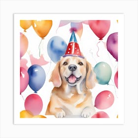 Birthday Dog With Balloons Art Print