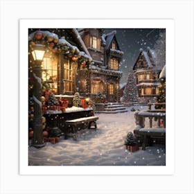 Snowy Christmas Village Art Print