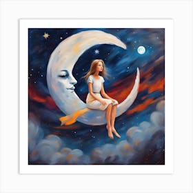 Girl On The Moon Art Print