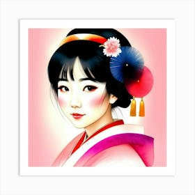 Shadows and Silk: Portrait of a Geisha's Elegance Art Print