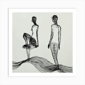 Two Women Sitting On A Beach Art Print