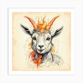 Goat Head With Horns Art Print