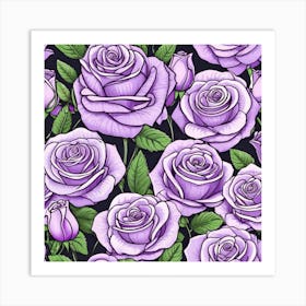 Seamless Pattern With Purple Roses 1 Art Print