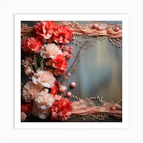 Frame With Flowers And Pearls Art Print