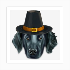 Flat Coated Retriever Wearing Pilgrim Hat Thanksgiving Art Print