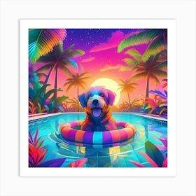 Dog In The Pool 2 Art Print