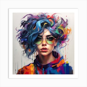 Girl With Colorful Hair 3 Art Print