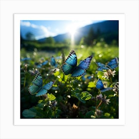 Blue Butterflies In The Meadow Art Print