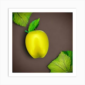 Yellow Apple With Leaves Art Print