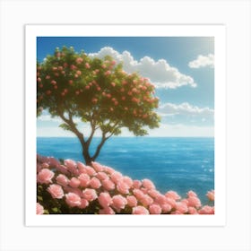 Pink Roses By The Sea Art Print