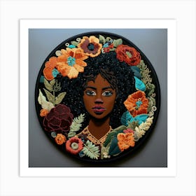 Afrocentric Embroidery Patch Of Face Of A Stunning Art Print