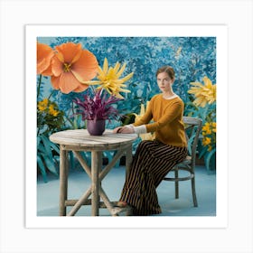 Garden Serenity Woman Amidst Vibrant Flora (2) Art Print