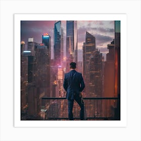 Businessman Looking At City Skyline Art Print