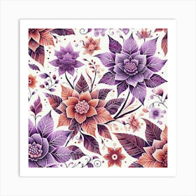 Batik, Purple And Red Floral Pattern  Art Print