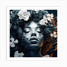 Portrait Of A Woman With Flowers 9 Art Print