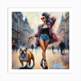 Rockabilly Girl With English Bulldog Art Print