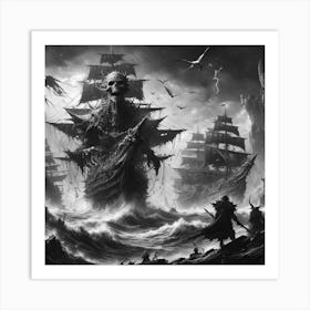 Pirate Ship In The Sea Art Print