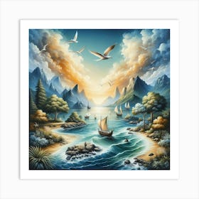 Twilight Serenity Sail Art Print