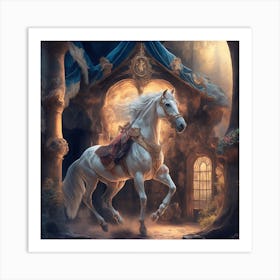 White Horse In The Forest Art Print