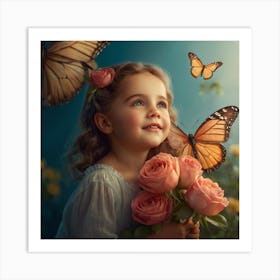 Little Girl With Butterflies Art Print