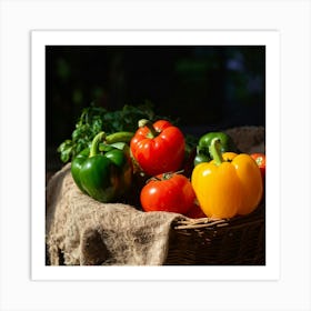 Assorted Vegetables Including Tomatoes Carrots Bell Peppers And Green Beans Harvested From A Gard (4) Art Print