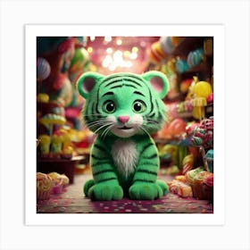 Firefly Cheerful Little Green Tiger In A Whimsical Candy Shop 93887 (2) Art Print