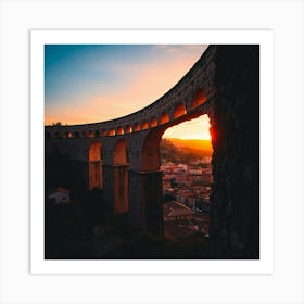 High Contrast, Low Key Lighting Depicting A Roman Aqueduct Art Print